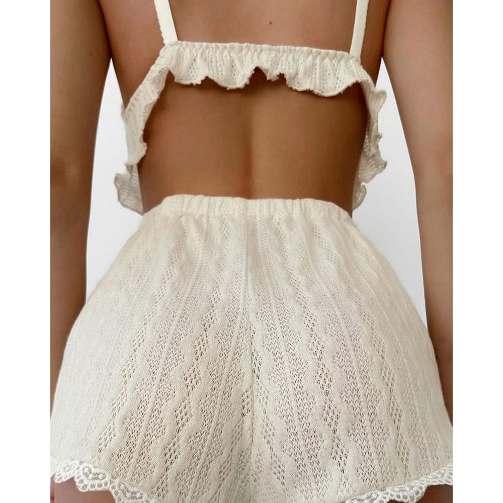 Lace Trim Ruffle Hem Cable Tex - đánh giá và giá Cami Top Lace