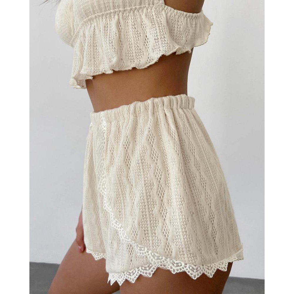 Lace Trim Ruffle Hem Cable Tex - đánh giá và giá Cami Top Lace