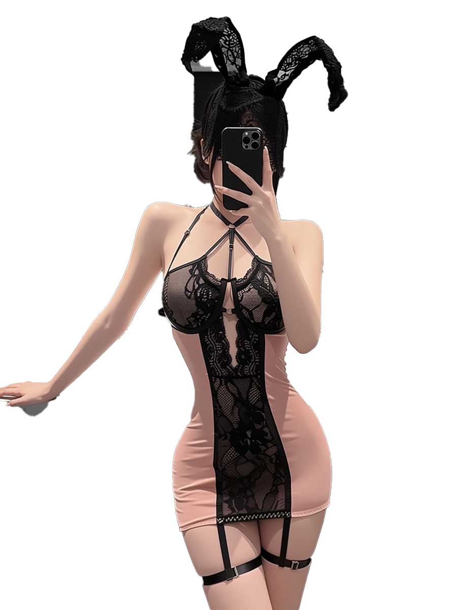 jimiko For Women's Pink Black  - đánh giá và giá Lace Teddy Lingerie